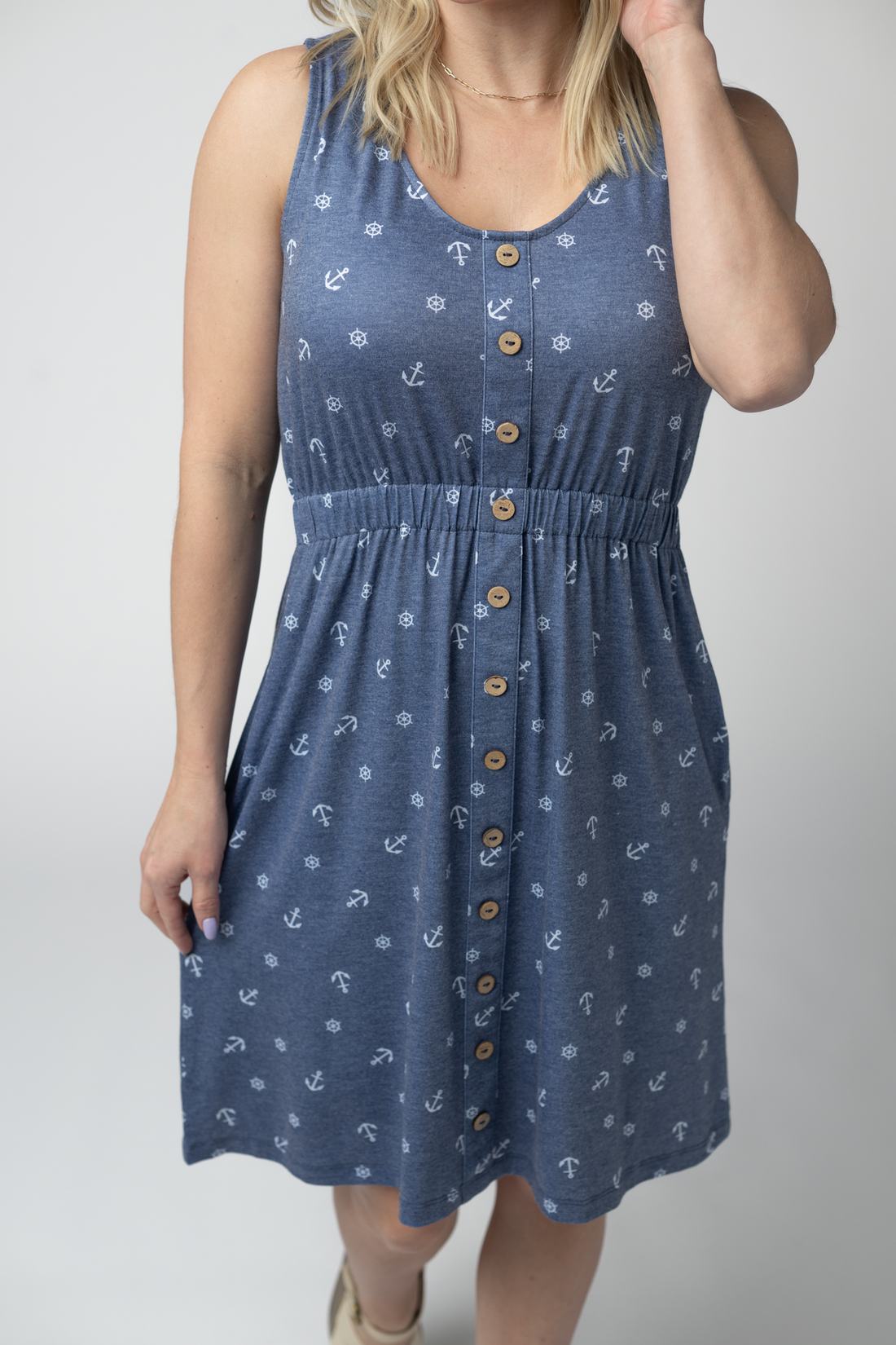 IN STOCK Beverly Button Dress - Nautical Navy