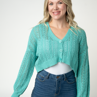 IN STOCK Callie Cropped Cardigan - Aqua FINAL SALE