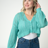 IN STOCK Callie Cropped Cardigan - Aqua FINAL SALE