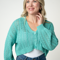 IN STOCK Callie Cropped Cardigan - Aqua FINAL SALE