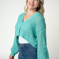 IN STOCK Callie Cropped Cardigan - Aqua FINAL SALE