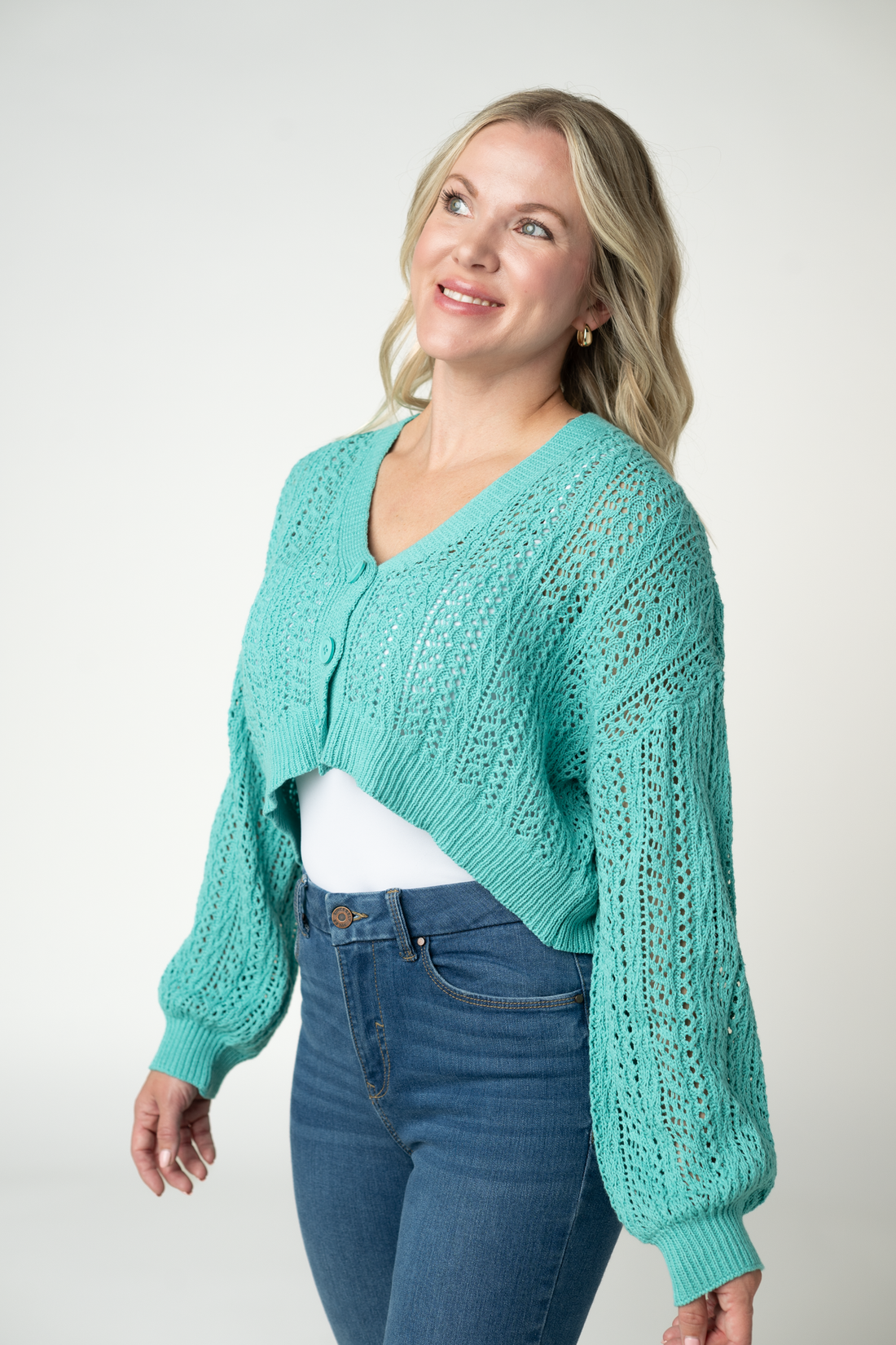 IN STOCK Callie Cropped Cardigan - Aqua FINAL SALE