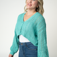 IN STOCK Callie Cropped Cardigan - Aqua FINAL SALE