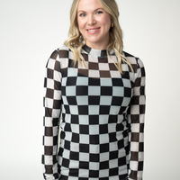 IN STOCK Blair Mesh Long Sleeve Top - Black and White Checkers