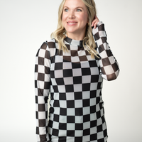 IN STOCK Blair Mesh Long Sleeve Top - Black and White Checkers