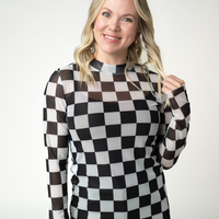 IN STOCK Blair Mesh Long Sleeve Top - Black and White Checkers