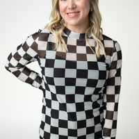 IN STOCK Blair Mesh Long Sleeve Top - Black and White Checkers