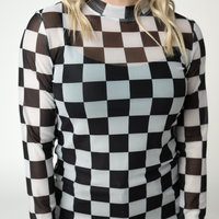 IN STOCK Blair Mesh Long Sleeve Top - Black and White Checkers