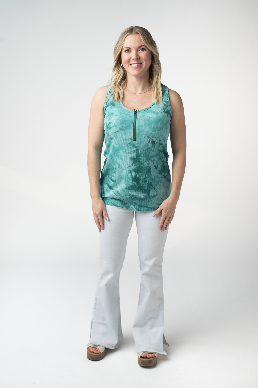 IN STOCK Mila Zipper Tank - Teal Tie Dye