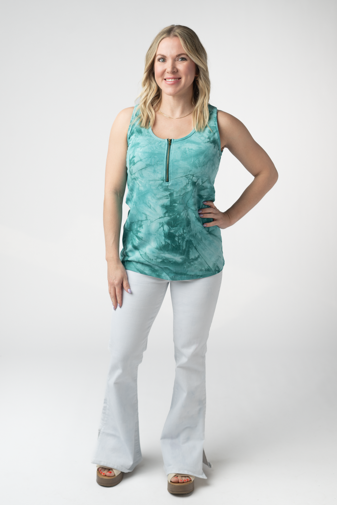 IN STOCK Mila Zipper Tank - Teal Tie Dye