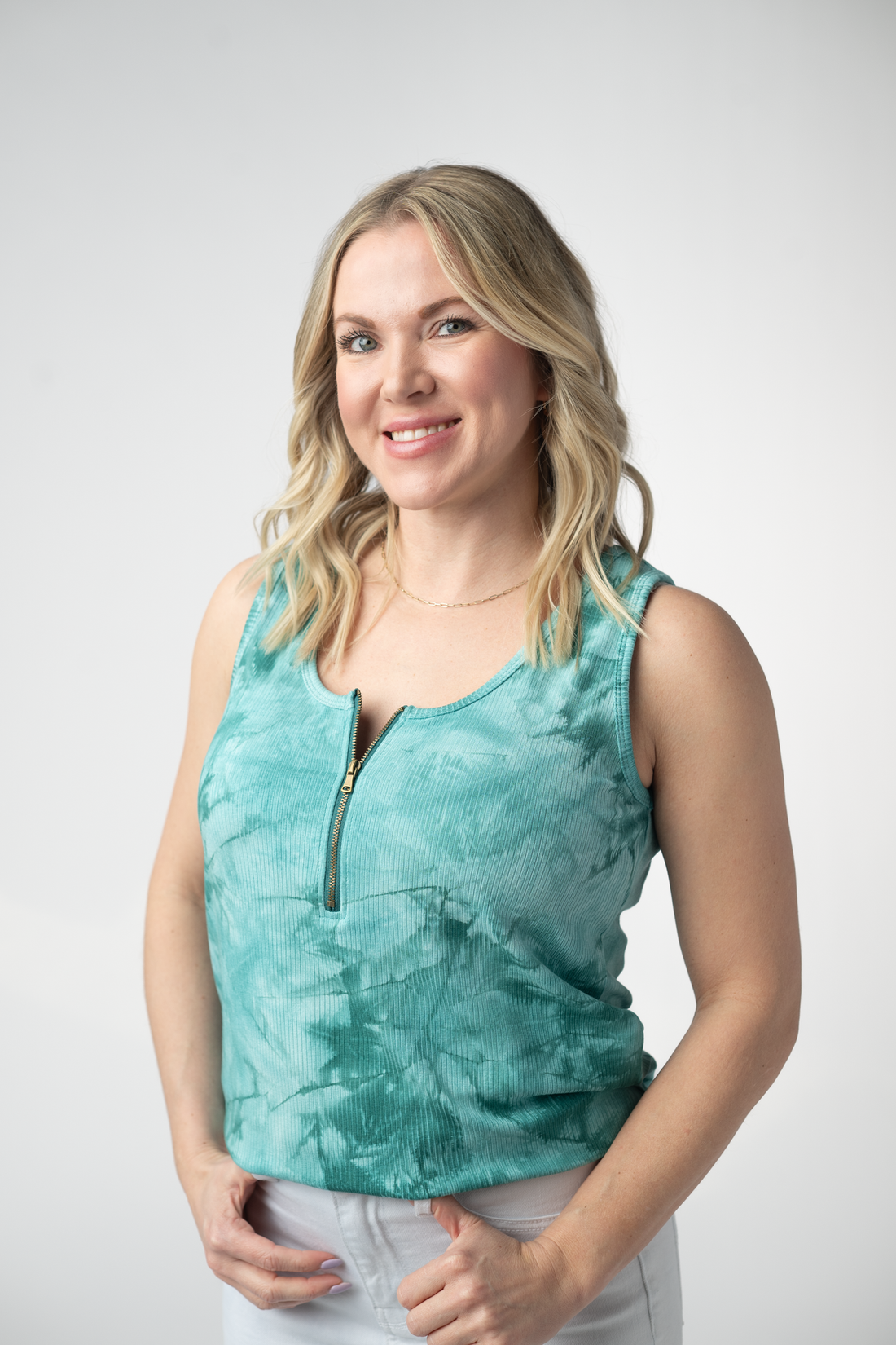 IN STOCK Mila Zipper Tank - Teal Tie Dye