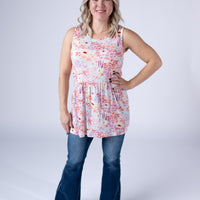 IN STOCK Renee Ruffle Tank Top - Coral Sunset Floral