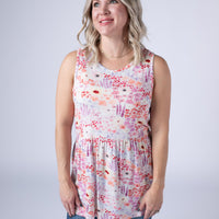 IN STOCK Renee Ruffle Tank Top - Coral Sunset Floral