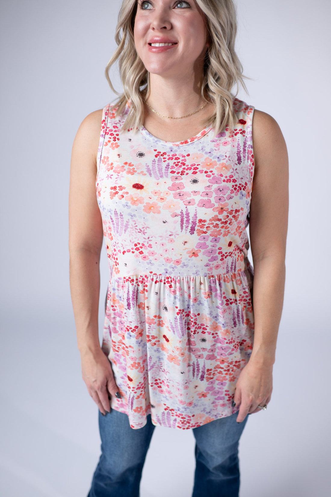 IN STOCK Renee Ruffle Tank Top - Coral Sunset Floral