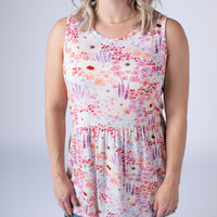 IN STOCK Renee Ruffle Tank Top - Coral Sunset Floral
