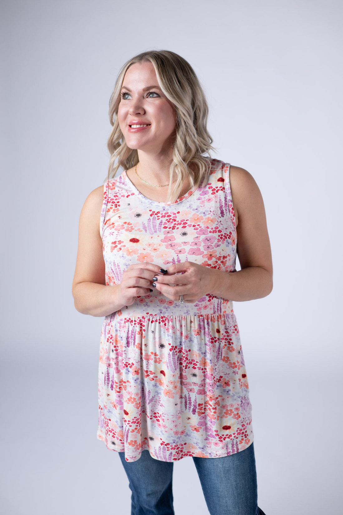 IN STOCK Renee Ruffle Tank Top - Coral Sunset Floral