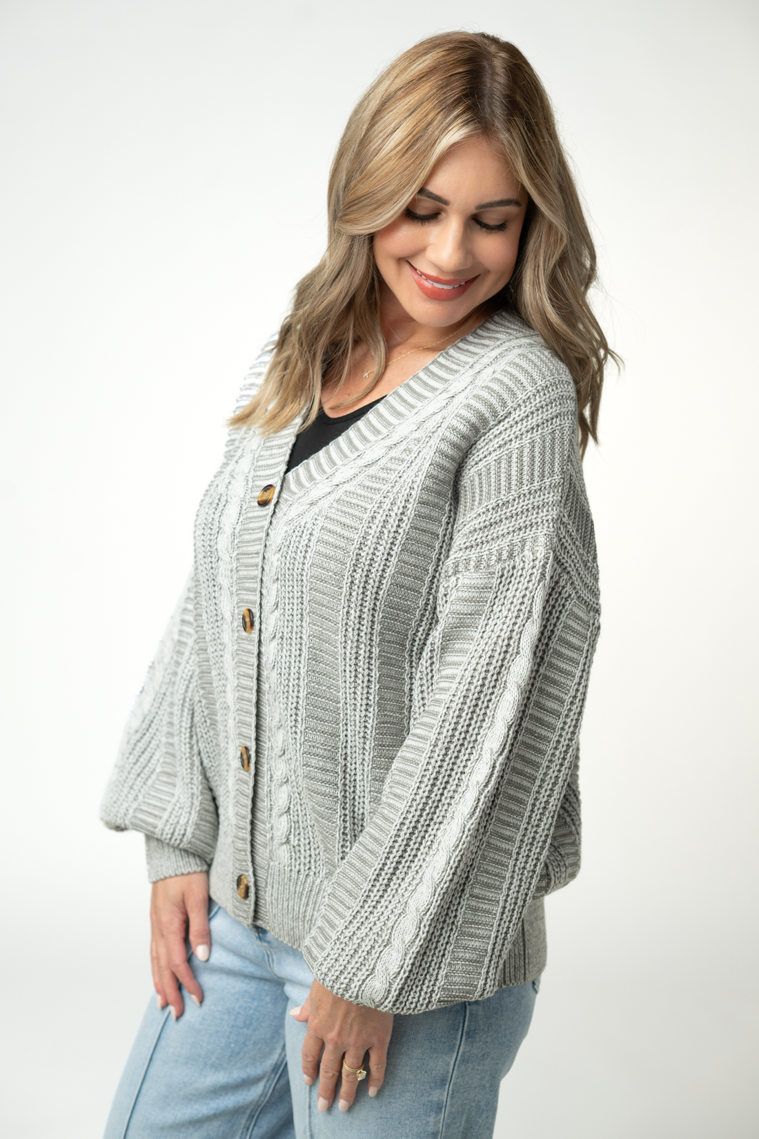 IN STOCK Cable Cardigan - Grey