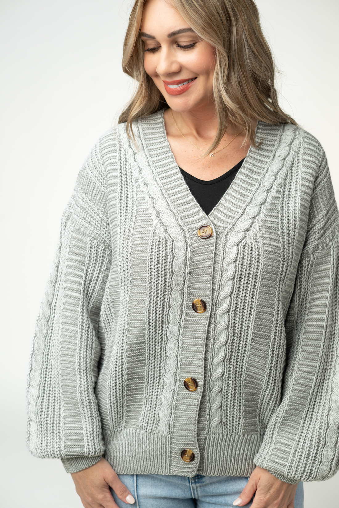 IN STOCK Cable Cardigan - Grey