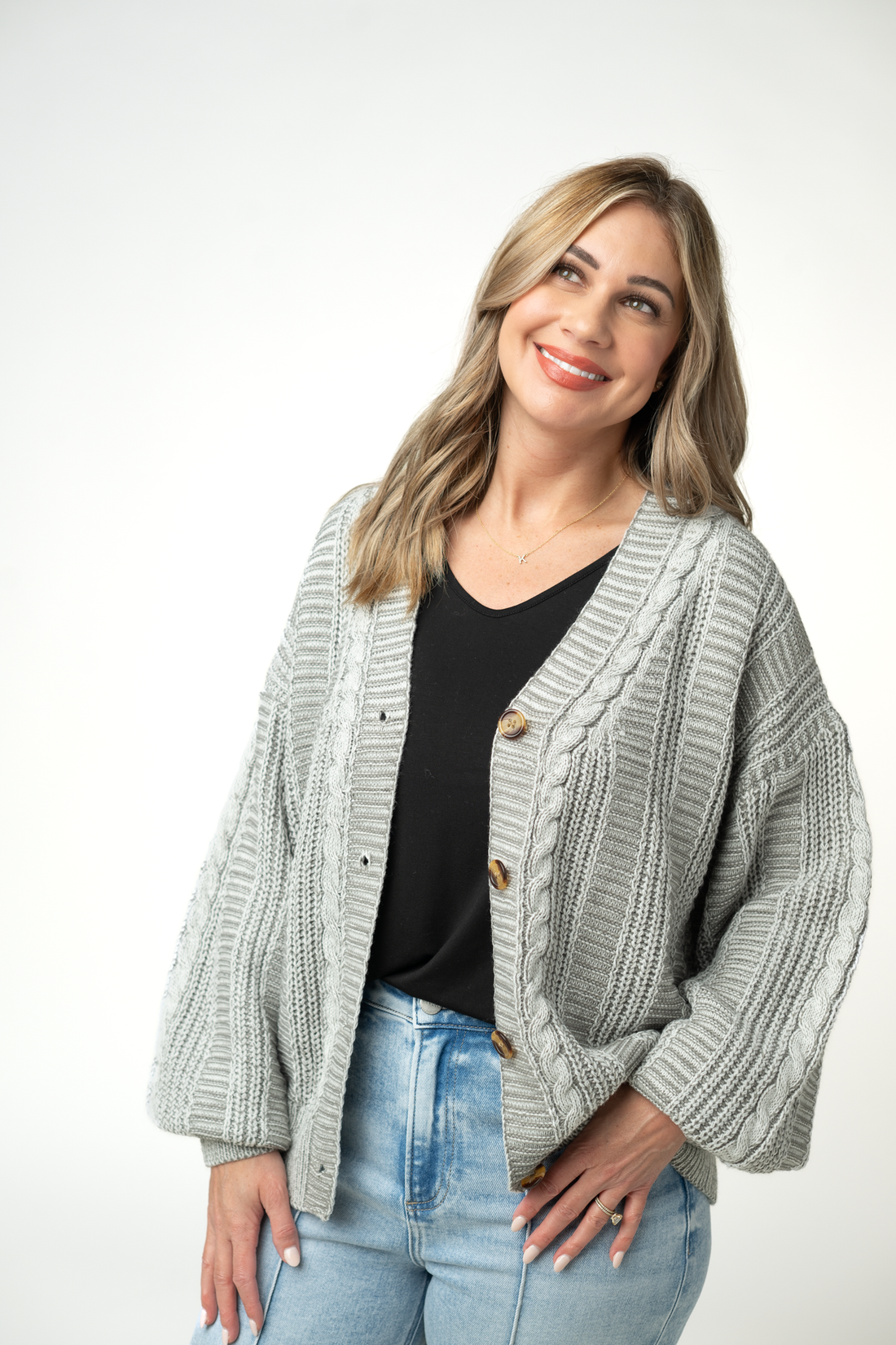 IN STOCK Cable Cardigan - Grey