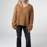 IN STOCK Crochet Sleeve Top - Camel