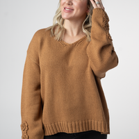 IN STOCK Crochet Sleeve Top - Camel