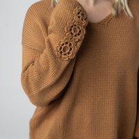 IN STOCK Crochet Sleeve Top - Camel