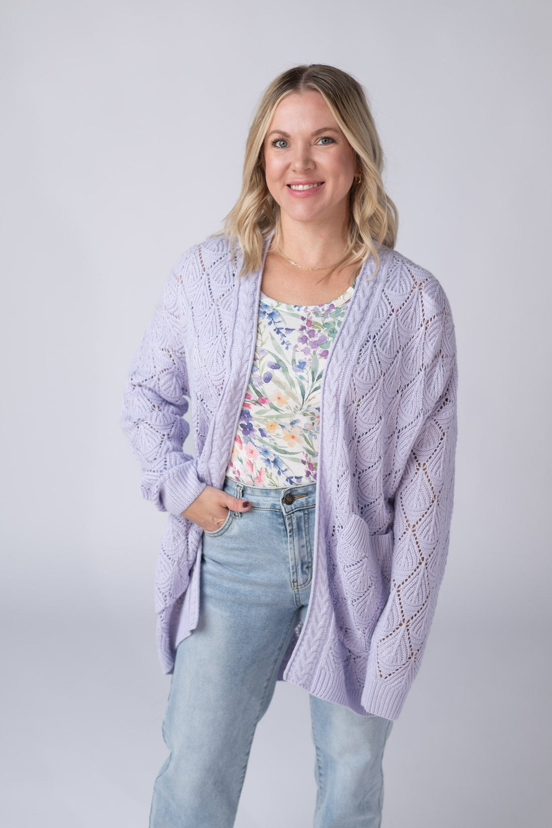 IN STOCK Open Knit Cardigan - Lavender