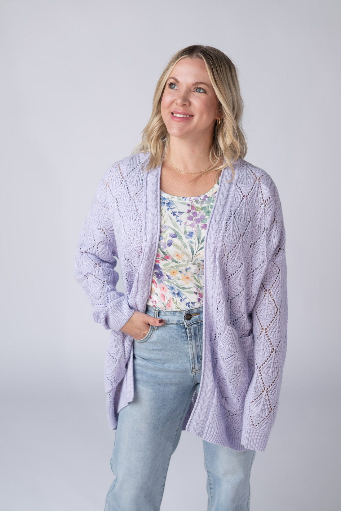 IN STOCK Open Knit Cardigan - Lavender