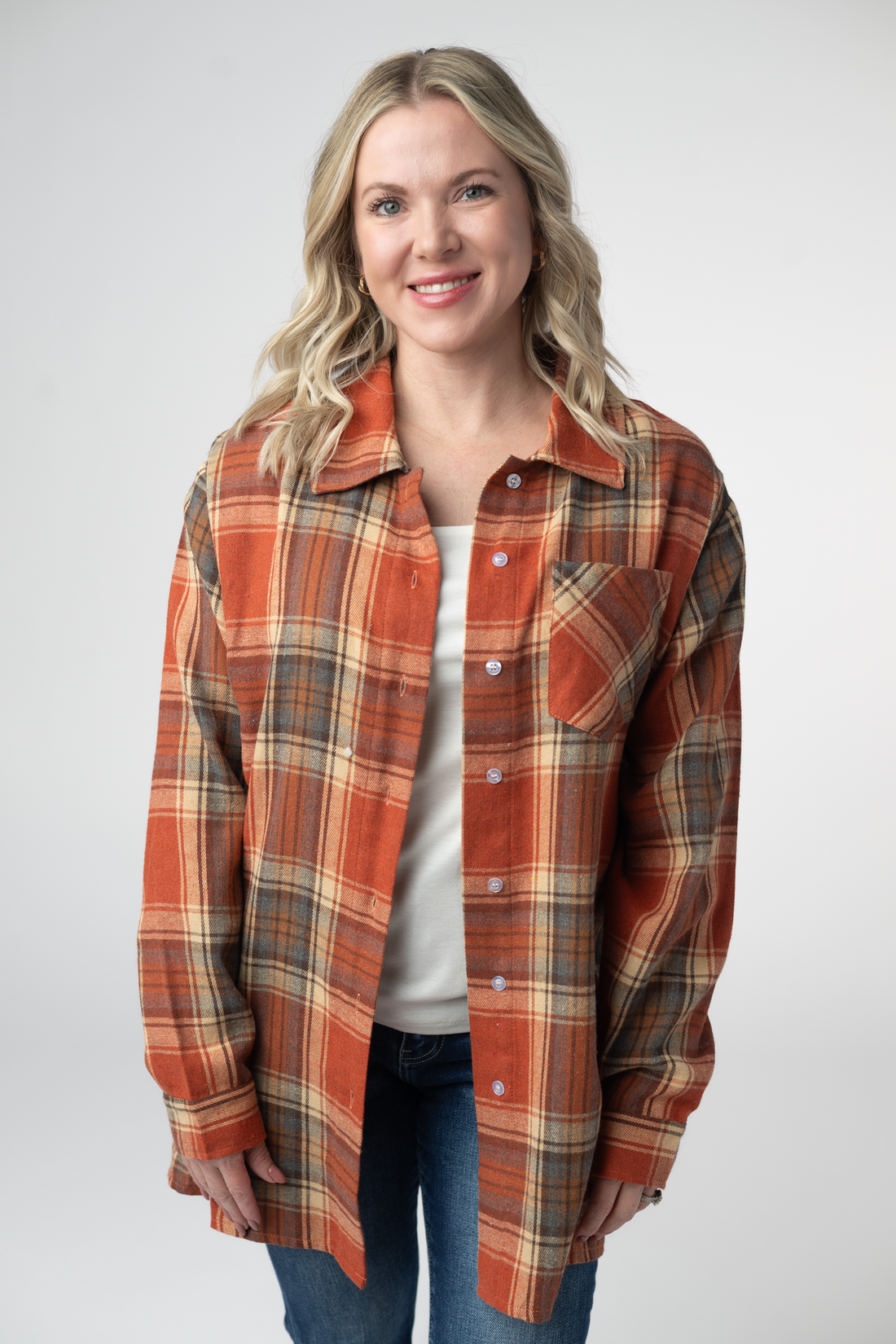 IN STOCK Tunic Plaid Top - Pumpkin Plaid