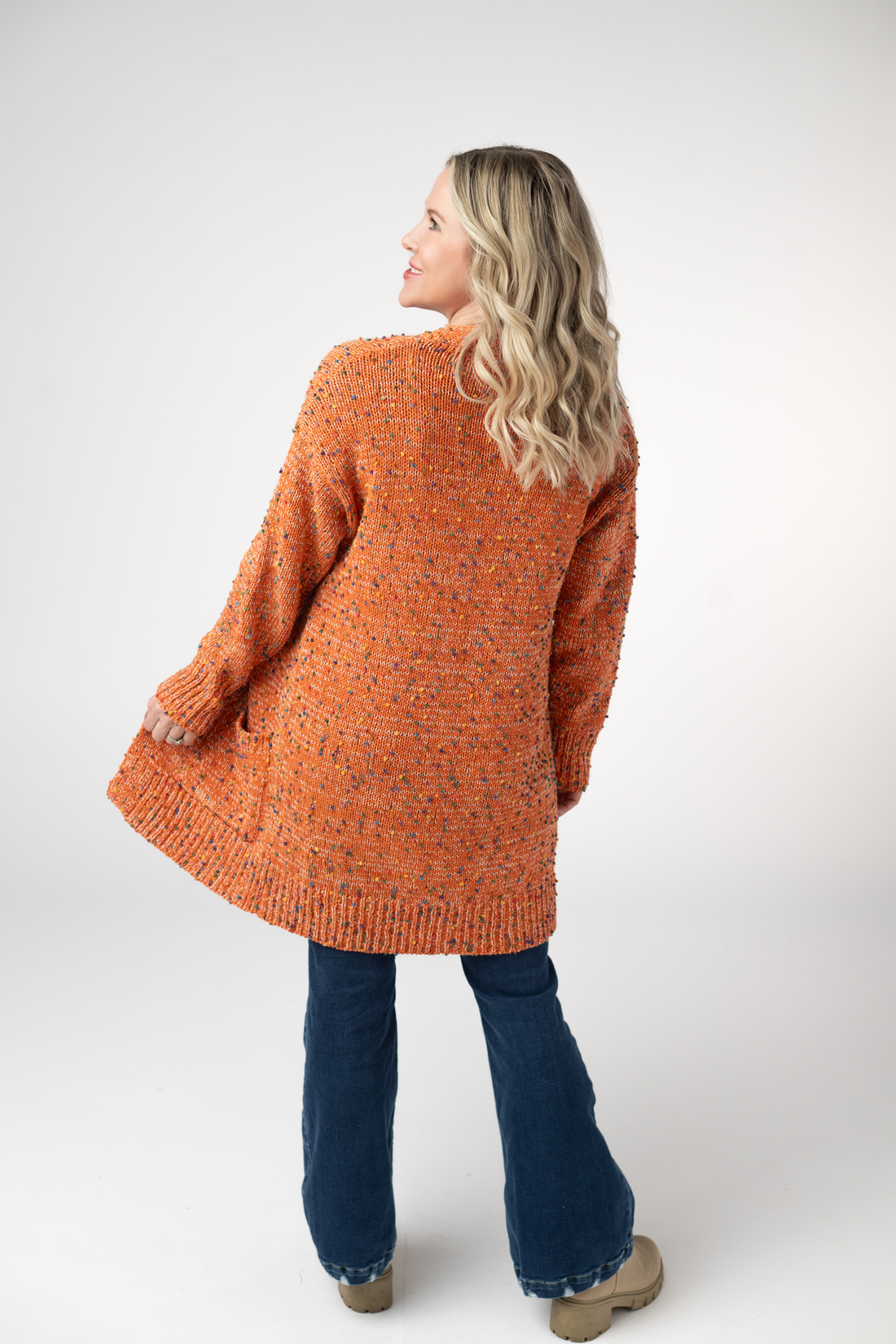 IN STOCK Carly Confetti Dot Cardigan - Pumpkin