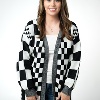 IN STOCK Long Checkered Pocket Cardigan - Black and White