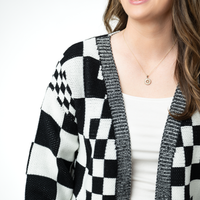 IN STOCK Long Checkered Pocket Cardigan - Black and White