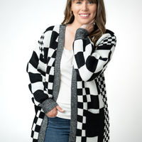 IN STOCK Long Checkered Pocket Cardigan - Black and White
