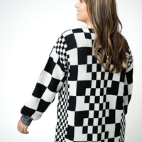 IN STOCK Long Checkered Pocket Cardigan - Black and White