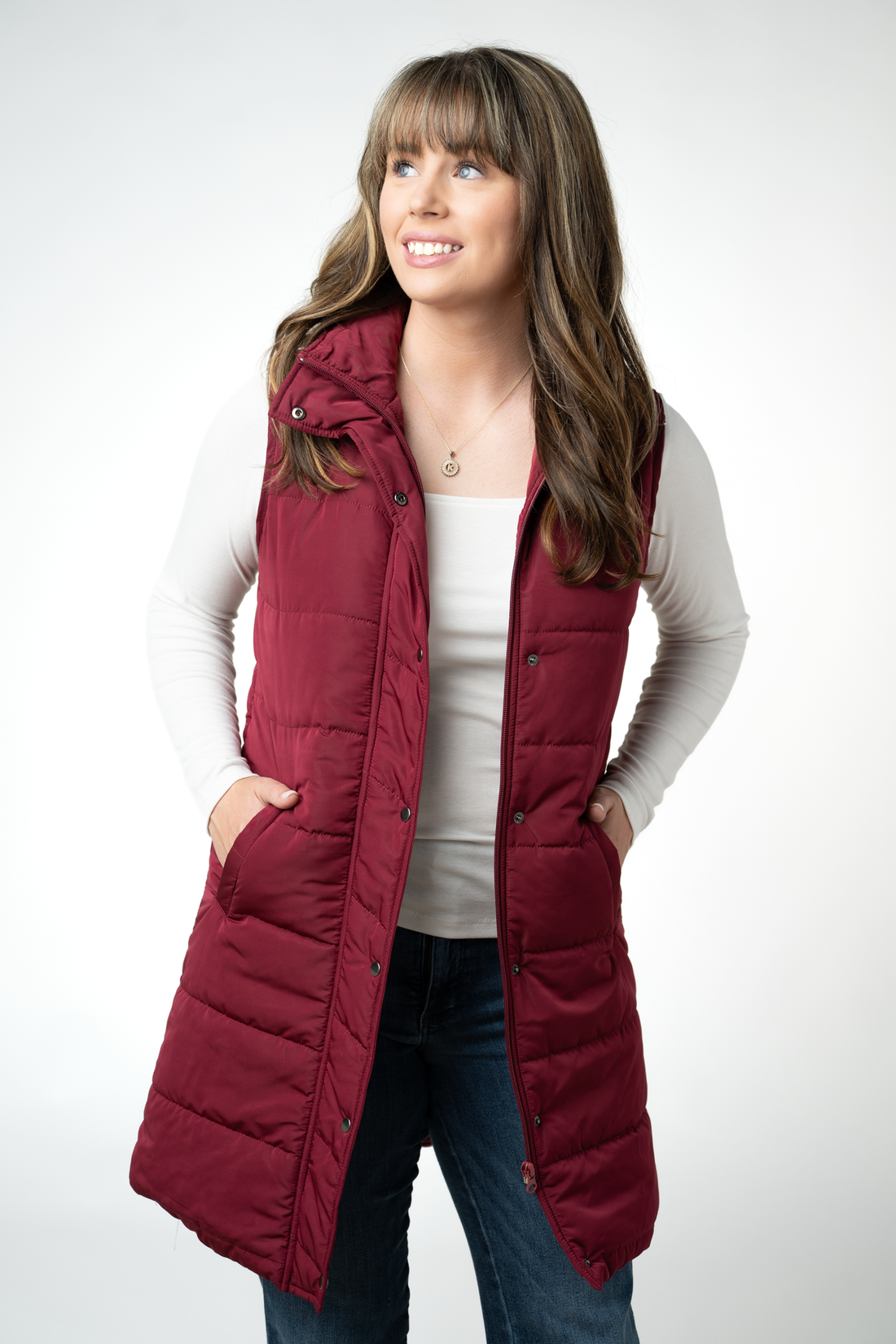 IN STOCK Harlow Long Vest - Burgundy