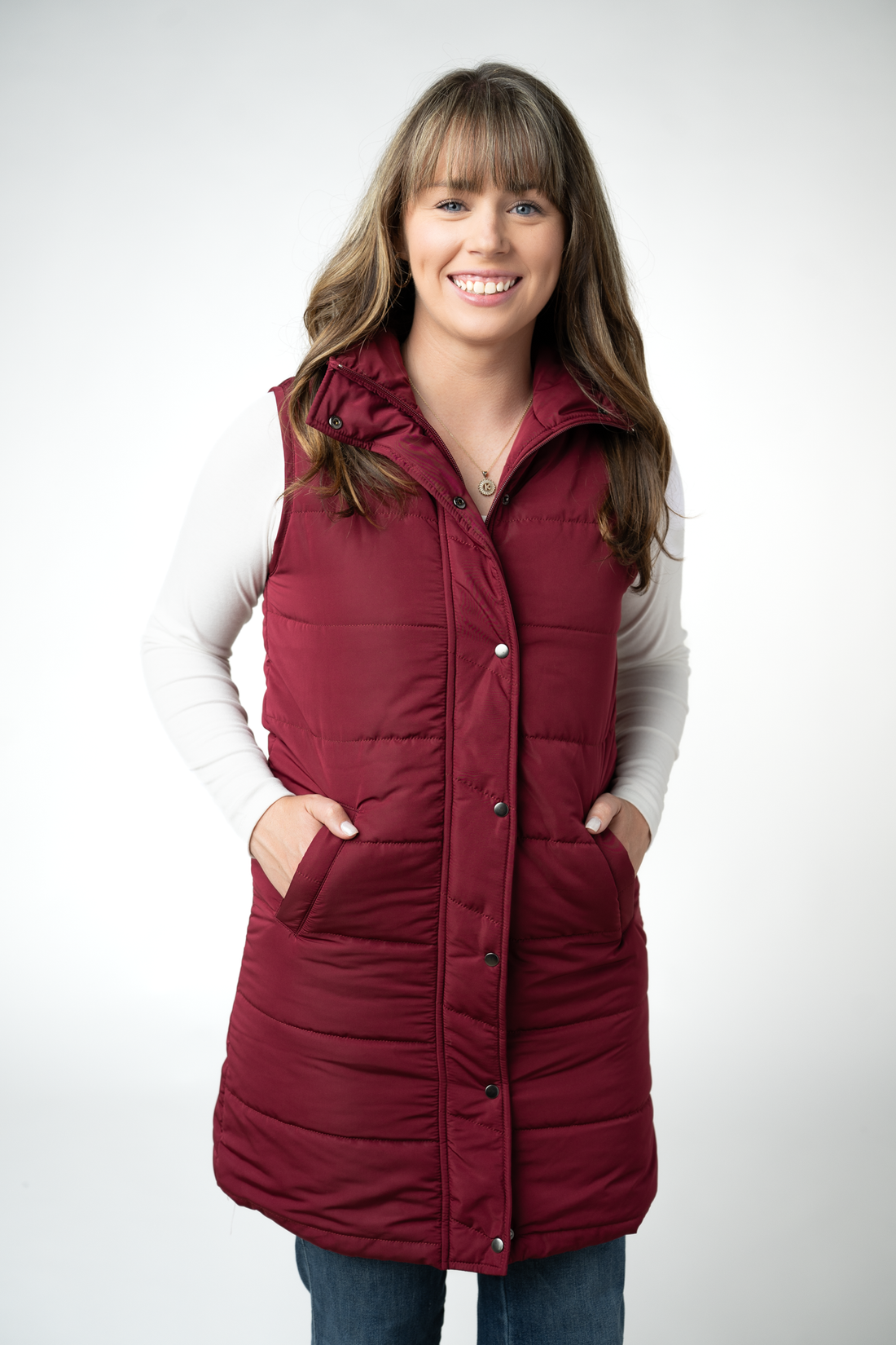 IN STOCK Harlow Long Vest - Burgundy