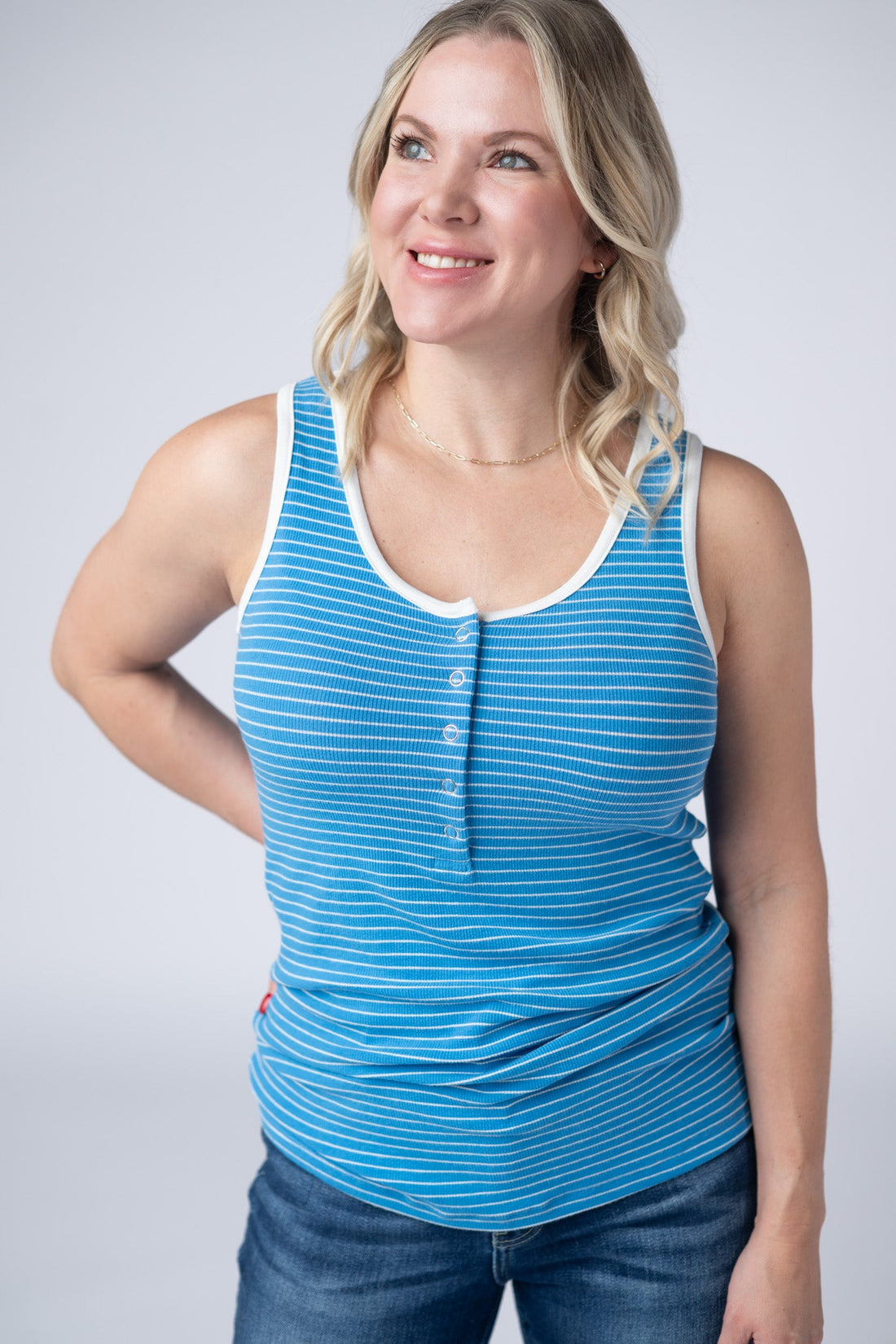 IN STOCK Shiloh Button Snap Tank - Ocean Blue FINAL SALE