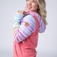 IN STOCK Classic Halfzip Hoodie - Rainbow Stripes and Sun Kissed Coral