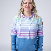 IN STOCK Hailey Pullover Hoodie - Rainbow Stripes and Blue