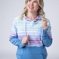 IN STOCK Hailey Pullover Hoodie - Rainbow Stripes and Blue