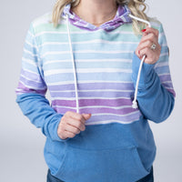 IN STOCK Hailey Pullover Hoodie - Rainbow Stripes and Blue