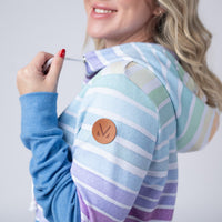 IN STOCK Hailey Pullover Hoodie - Rainbow Stripes and Blue