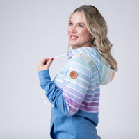 IN STOCK Hailey Pullover Hoodie - Rainbow Stripes and Blue