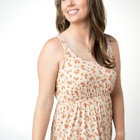 IN STOCK Reagan Ribbed Midi Dress - Sand and Rust Floral