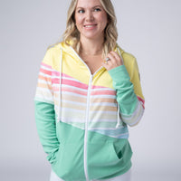 IN STOCK Colorblock Fullzip - Yellow, Rainbow Stripes, and Lime