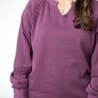IN STOCK Lace Accent Vintage Wash Pullover - Purple