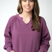 IN STOCK Lace Accent Vintage Wash Pullover - Purple