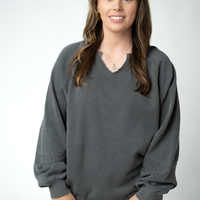 IN STOCK Lace Accent Vintage Wash Pullover - Black