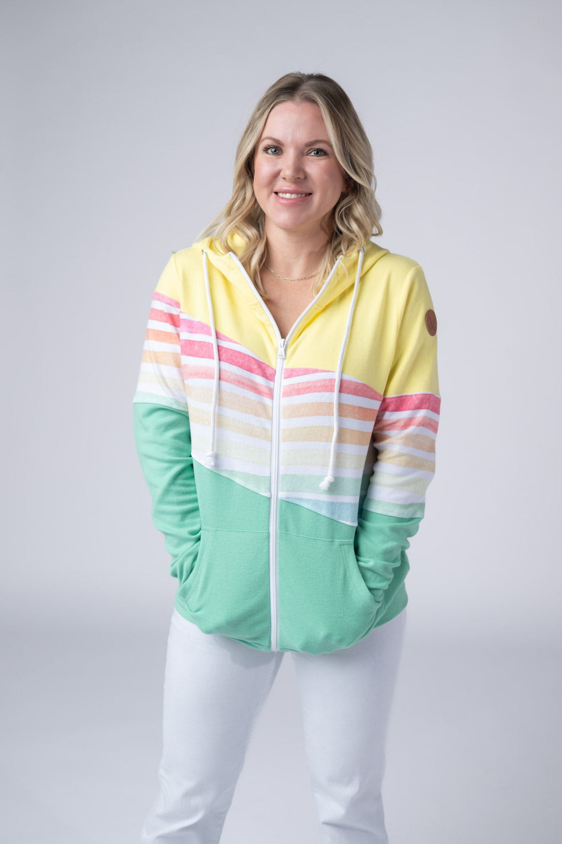 IN STOCK Colorblock Fullzip - Yellow, Rainbow Stripes, and Lime