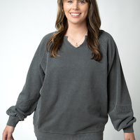 IN STOCK Lace Accent Vintage Wash Pullover - Black